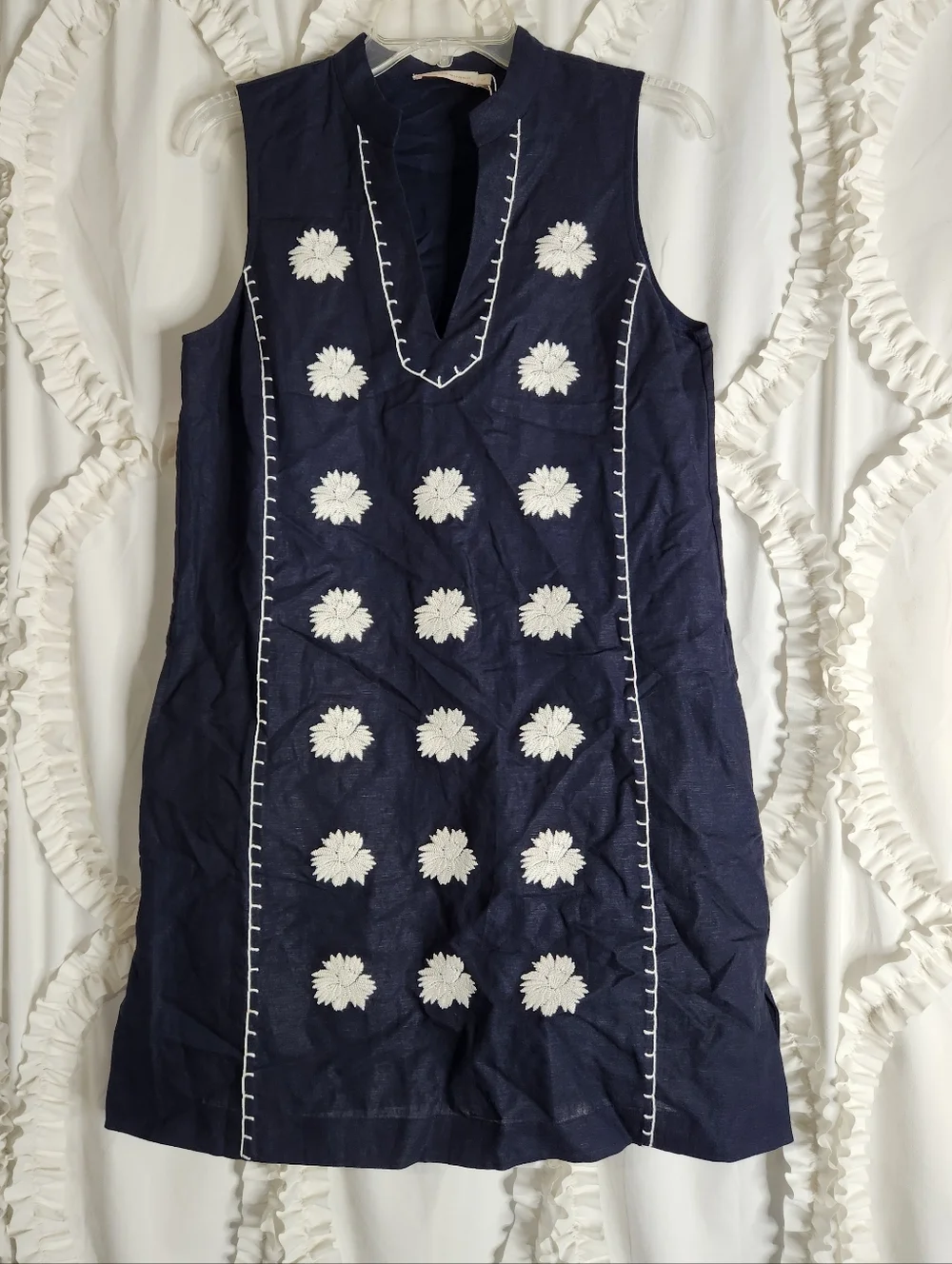 Tory Burch Embroidered Navy Sleeveless Pocket Beach Dress Sz Small